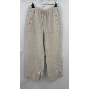 Athleta Retreat Linen High Rise Wide Leg Pant in an undyed, oatmeal-like color M